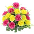 Adlmired By Nature Admired by Nature ABN1B002-YW-HOT_PK  3 x 1.5 in. 18 Stems Artificial Full Blooming Rose with Greenery Flower Bush - Yellow & Hot Pink ABN1B002-YW-HOT_PK